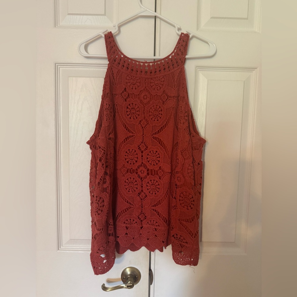 Adiva Burnt Orange Crochet Halter Tank